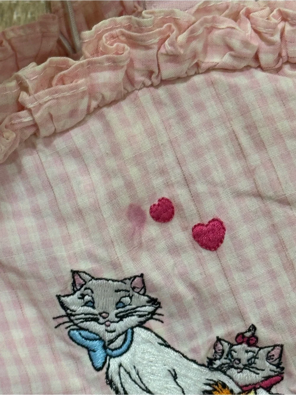 Vintage Disney Store Aristocats marie embroidered bag basket gingham embroidered